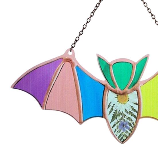 Bat Stained Glass Sun Catcher Translucent Window Hanging Decoration Handmade Acrylic Wall Art Light Catcher for Halloween Home Decor