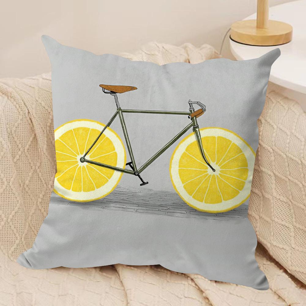 Fruit Orange Lemon Bicycle Cushion Cover Silky Short Plush Double-Sided Printed Pillow Case for Sofa All Seasons Home Decor Gift