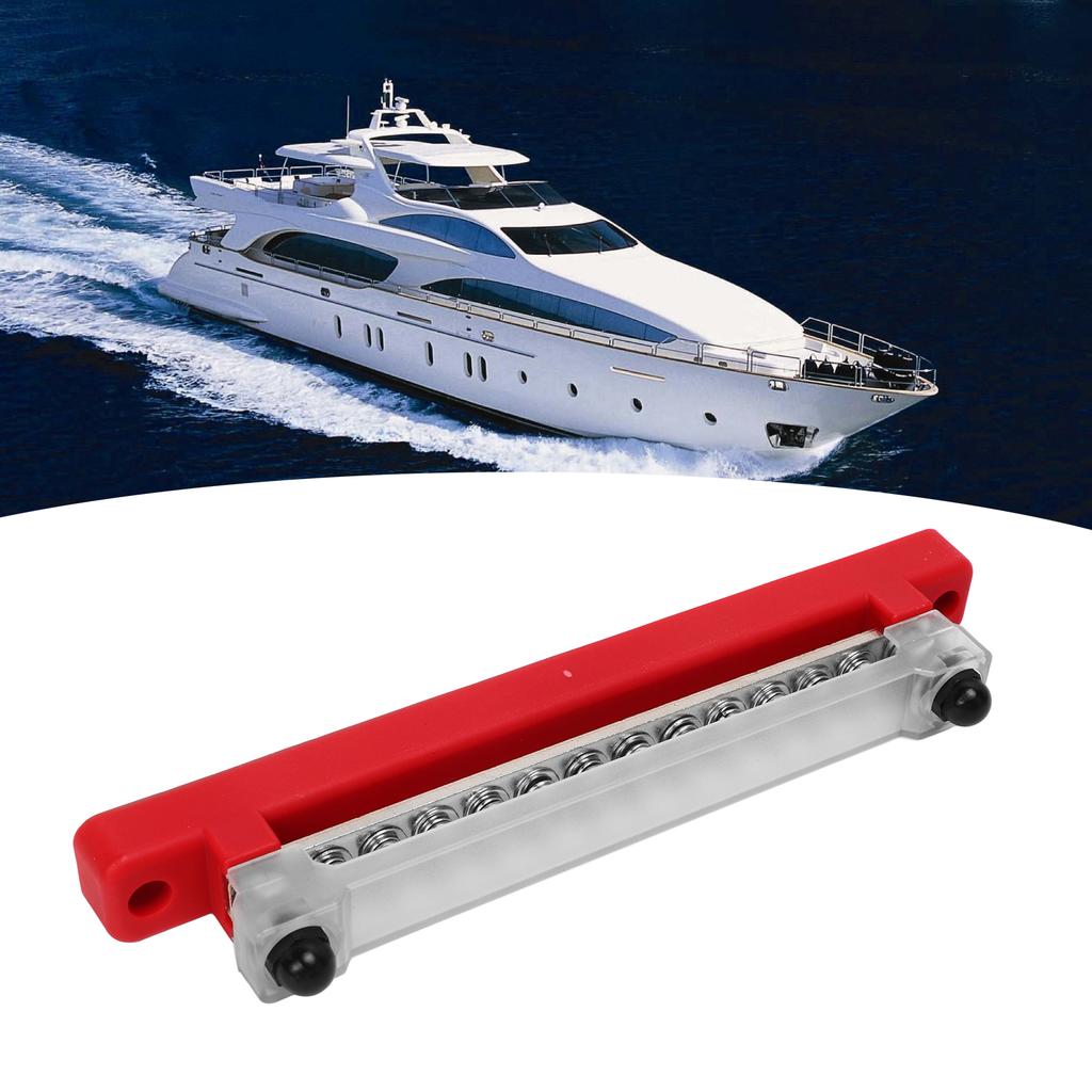 48V 150A 12 Terminal Bus Bar Power Distribution Block with Cover M6 Studs M4 Screws for Car RV Marine Boat