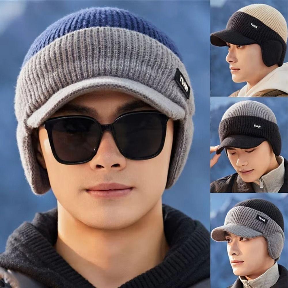 Dual Tone Thermal Knit Beanie Thickened Winter Warm Hat Versatile Couples Hats  Outdoor Activities