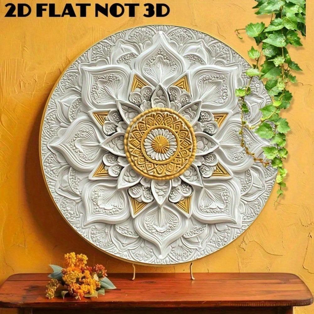 Golden Mandala Round Metal Wall Art 8x8 Inch Aluminum Home Decor Intricate Handmade Lightweight Bohemian