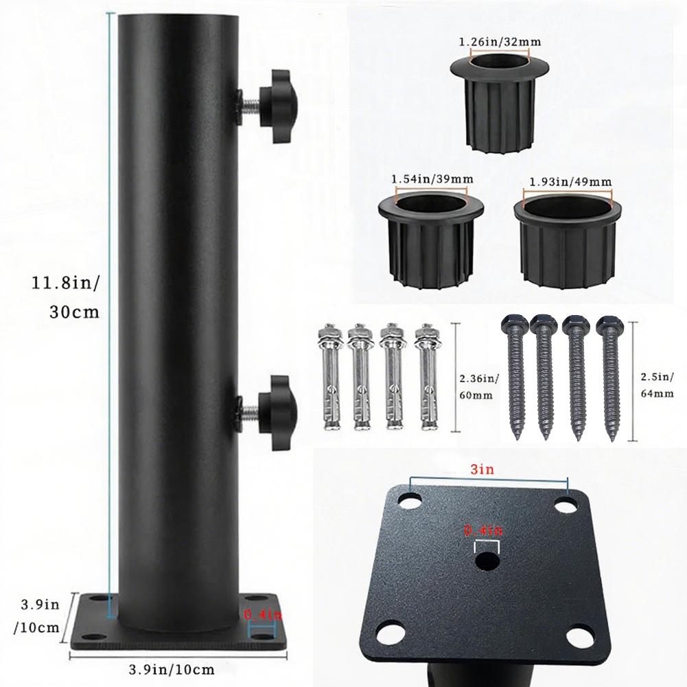 Metal outdoor parasol base kit sturdy iron support with 32mm 39mm 49mm stoppers suitable for different parasol sizes and styles