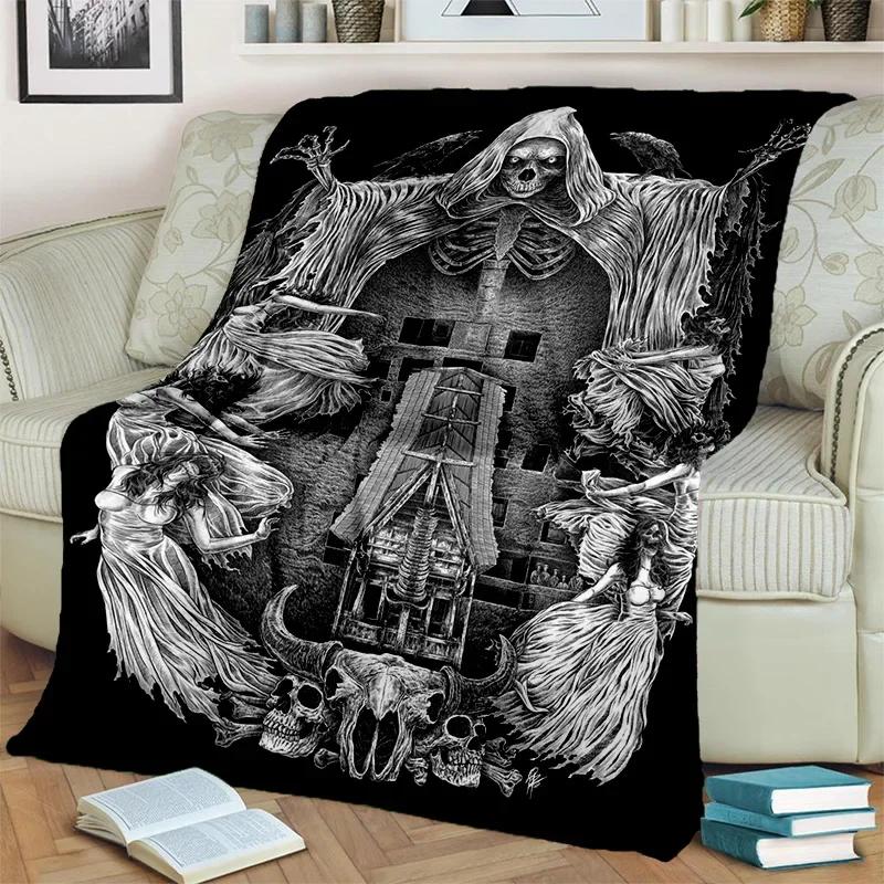 Gothic Horror Skull Ghost Cartoon Blanket Soft Throw for Home Bedroom Bed Sofa Picnic Travel Office Cover Kids