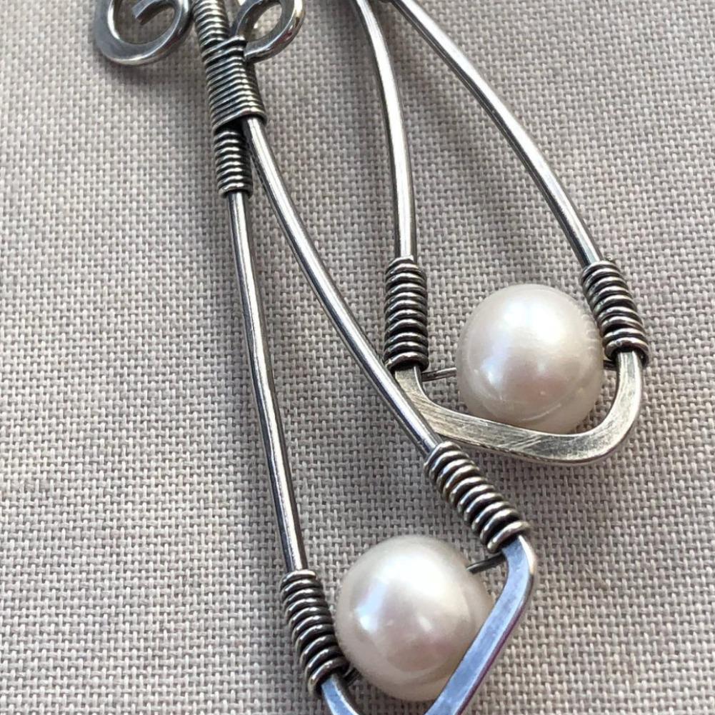 Bohemian Style Long Silver Earrings with Pearls - Creative Retro Design, Perfect Christmas Gift.