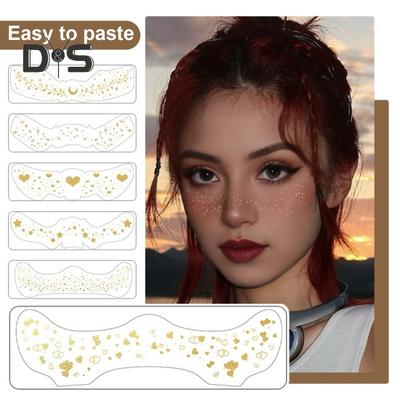 6 ks zlatých třpytivých pih na obličej tetovací samolepky vodotěsné umělé pihy záplaty třpytivé make-up skvrny pro okouzlující vzhled slavnostní třpytky