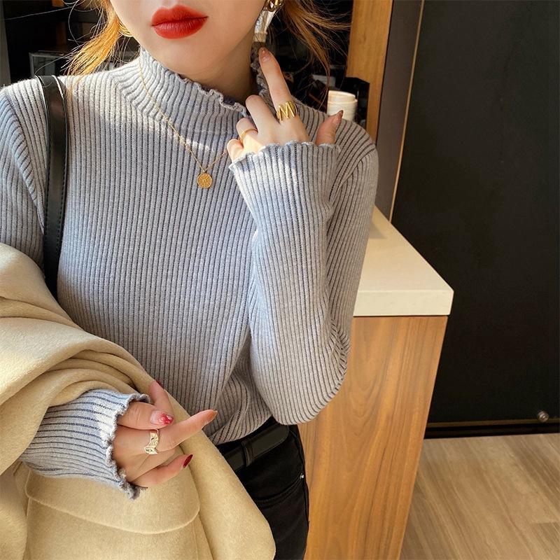 One-piece Fleece Fabric 2025 Autumn and Winter New Style Plus Velvet Thickened One-piece Fleece Women's Half-high Collar Bottoming Sweater