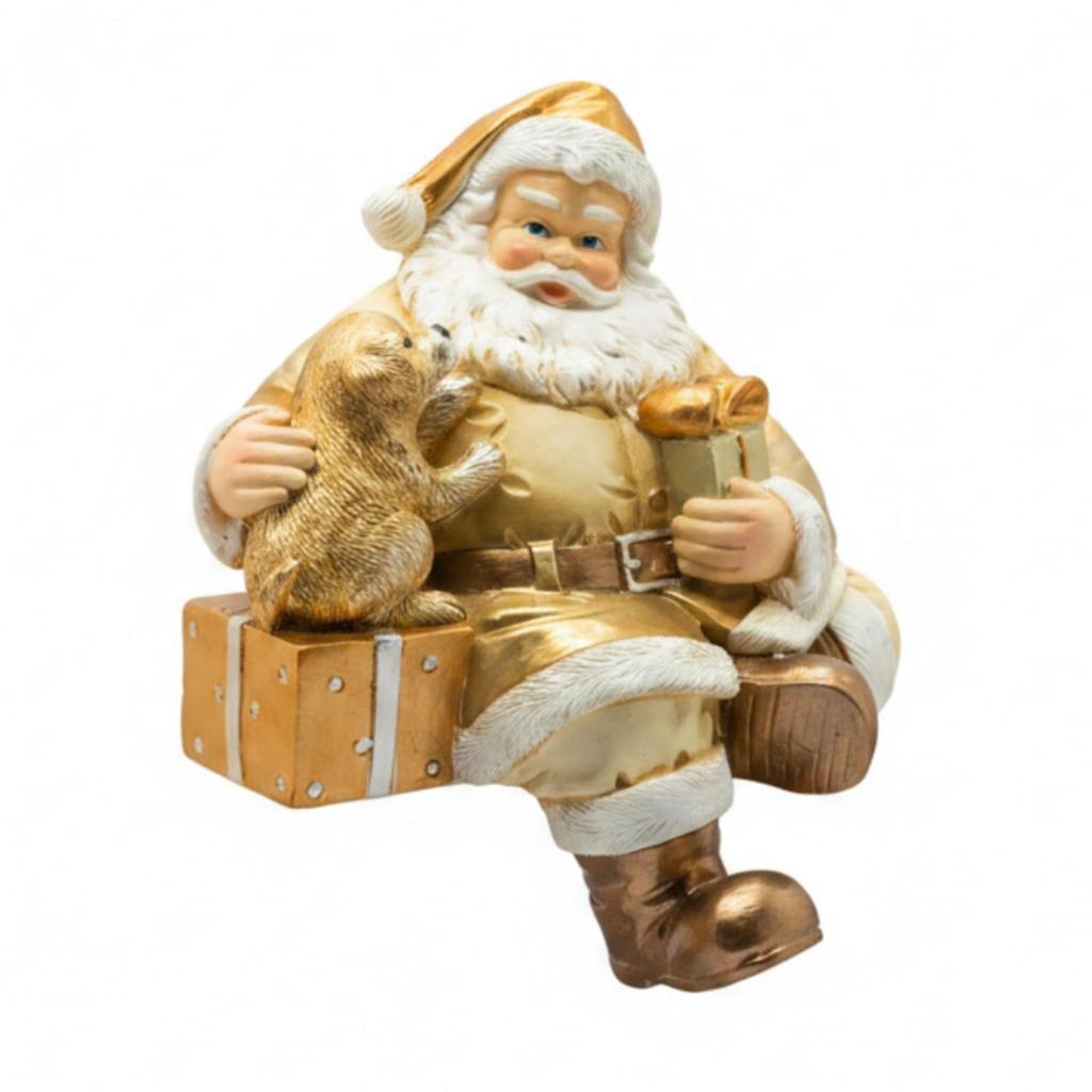 Santa Figurine with Dog Toned Resin Christmas Tabletop Ornament for Decorators,