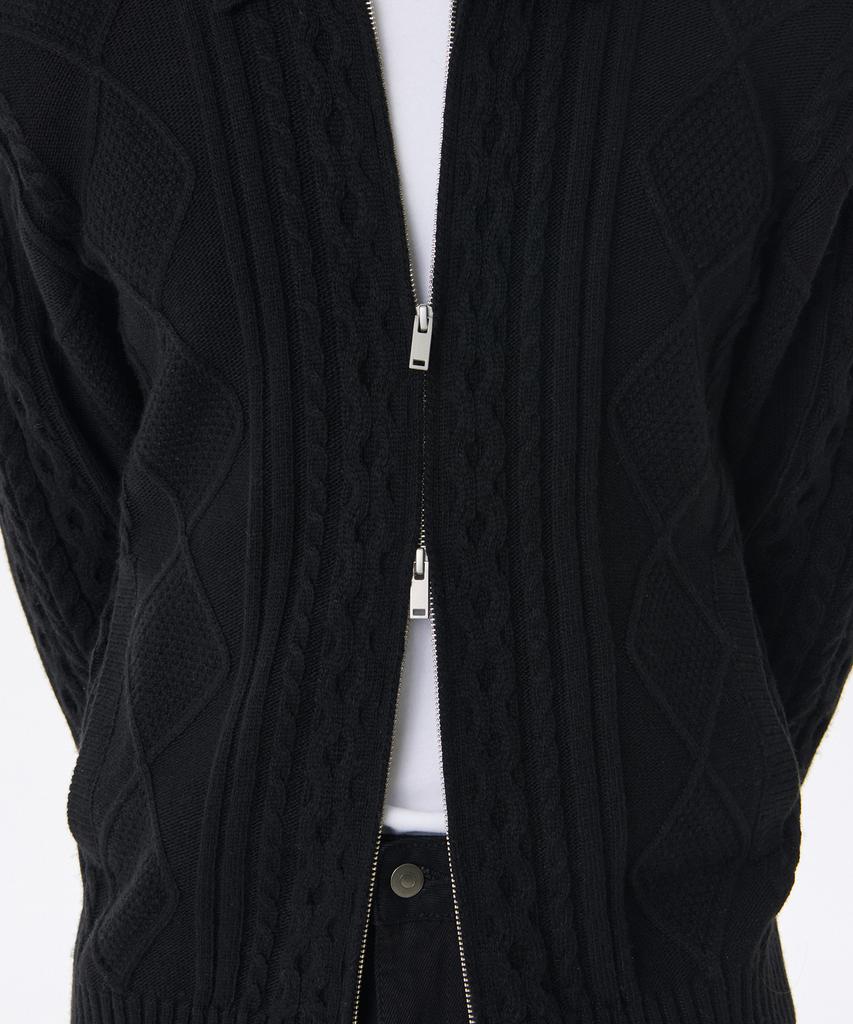 Musinsa Standard Aran Cable Collared Knit Zip-Up [Black]