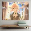 Blonde Anime Girl Typewriter Tapestry Wall Hanging Purple Flower Teddy Bear Vintage Aesthetic Wall Art Dorm Bedroom Decor