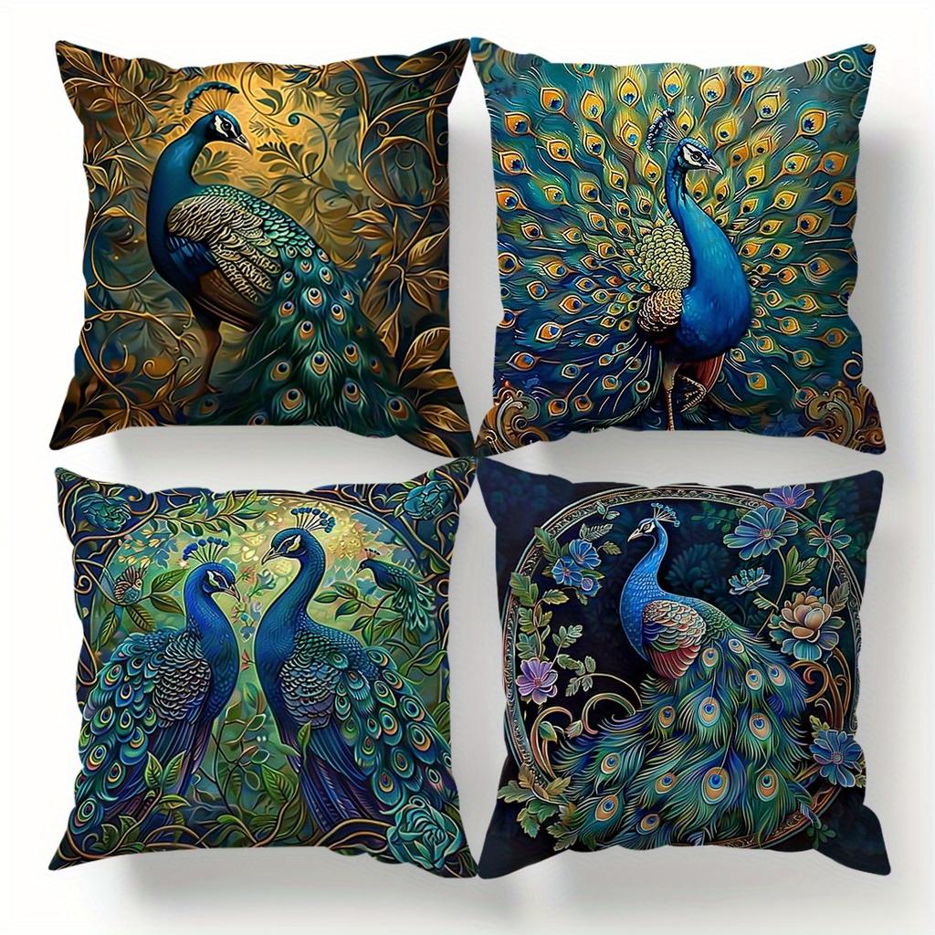 Vintage Peacock Oil Painting Pillowcases Flat Print, Machine Washable, Suitable For Decorating Living Rooms And Bedrooms