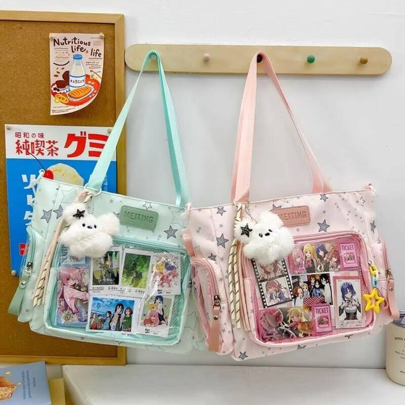 New Y2K Cute Star Comic Ita Bag Women's Fashion Shoulder Bags Lolita Girl Transparent Tote Bag DIY Display Crossbody Bag Handbag