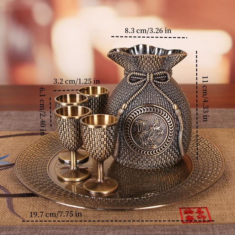 

European Exquisite Vintage Wine Set, Alloy Home Fortune Bag Shape Wine Pot Set, Tea Tabletop Living Room Decoration,1Set L