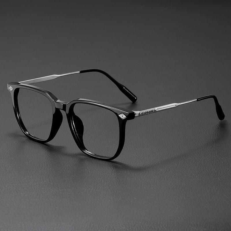 Occhiali da uomo oversize anti-luce blu con lenti piatte pronti per la prescrizione, montatura nera in TR90 anti-radiazioni