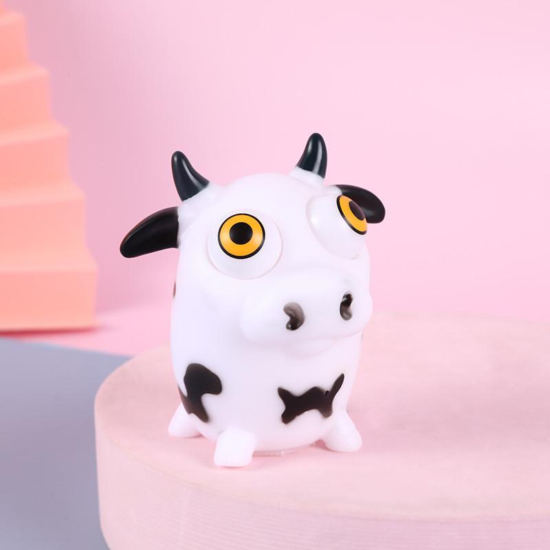 Soft White Cow Shaped Squeezing Toy Tpr Material Stress Relief Coordination Hand