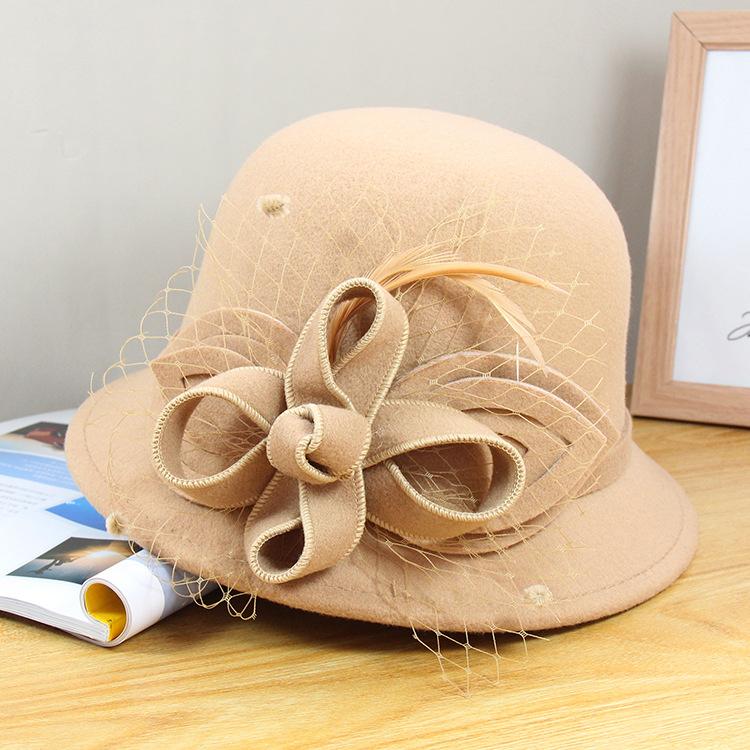 

Новая панама женская осенняя элегантная сетчатая шляпа-клош с шерстяным верхом, универсальная британская ретро шляпа-купол Adjustable