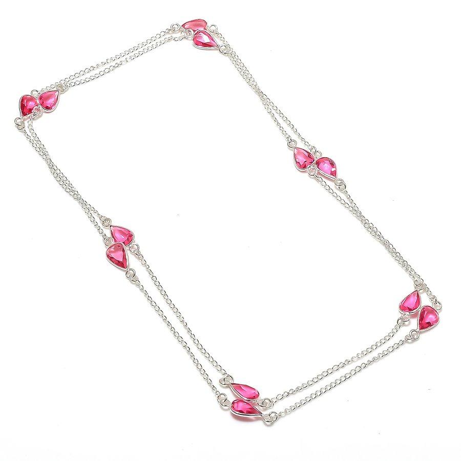 Натуральный розовый рубиллит, ювелирное изделие из стерлингового серебра 925 пробы, ожерелье 18  ASN-6000
