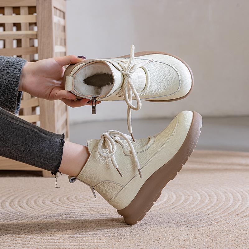 Retro thick-soled heightening Martin boots for women's autumn and winter new round-headed velvet muffin short boots wool