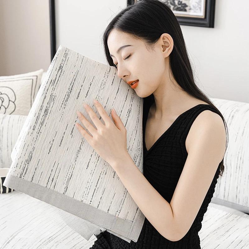 Non-slip Ice Silk Couch Cover Summer Universal Stripes Sofa Cushion Cover Luxury Breathable Sofa Cover Pillowcase Living Room
