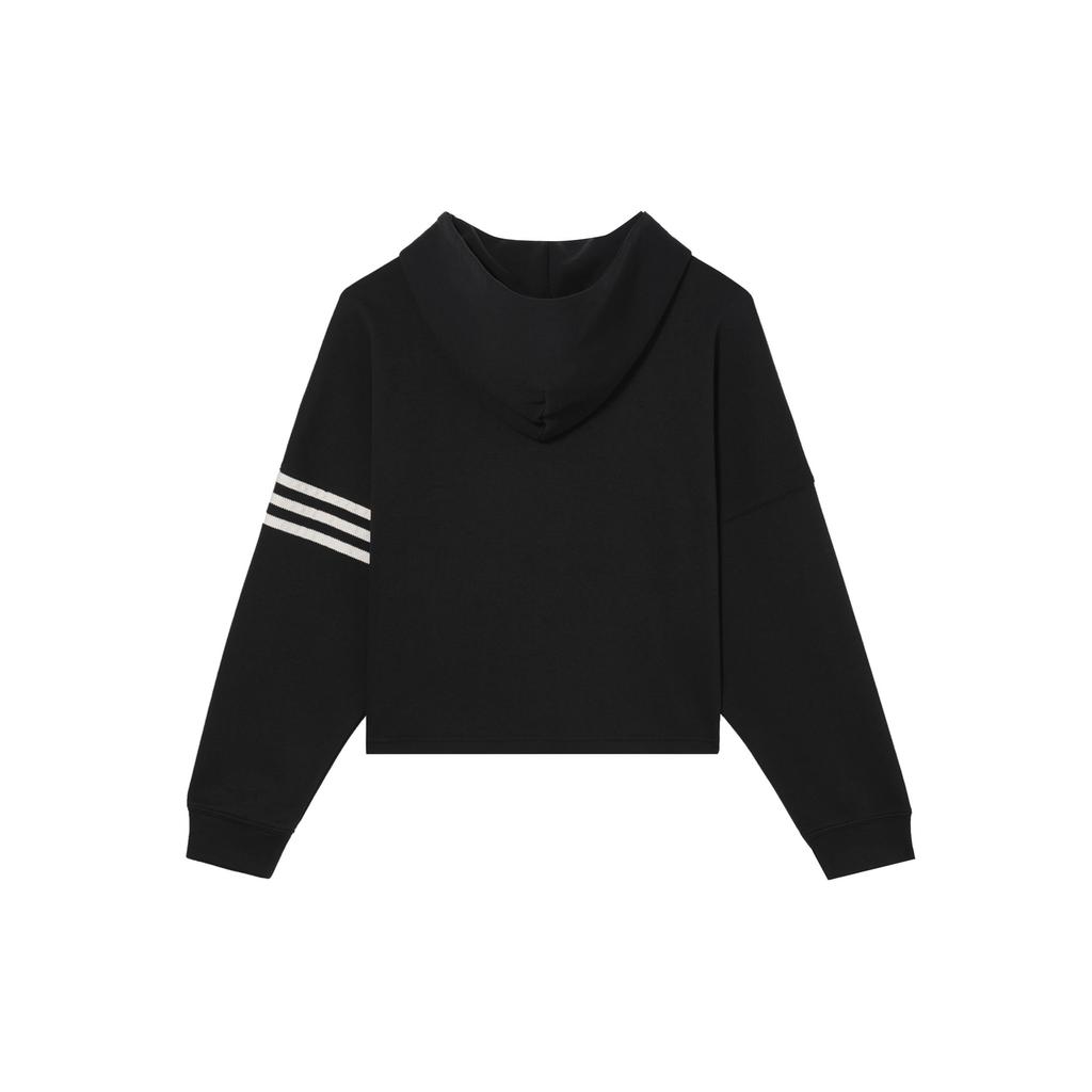 Adidas Originals Trefoil Logo Print Stripe Hooded Sweatshirt Women Tops Black HT8847