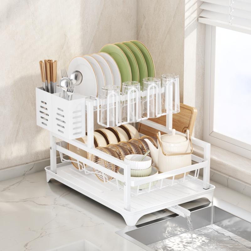 Countertop Kitchen Storage Rack: Holds Bowls, Plates, Chopsticks, Cutting Board & Cups, Includes Drainer, No Installation Required