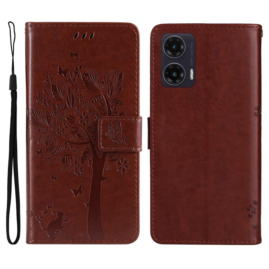 Etui na telefon Motorola Moto G35 5G ze stojakiem Wzór drzewa dla kota Skórzany portfel Pokrowiec na telefon komórkowy