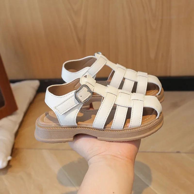 Children Sandals Braided Hollow-out Pure Color Girl's Summer Sliders 26-36 Fashion Platform Sandal Chic Kids Shoes Girl I01209