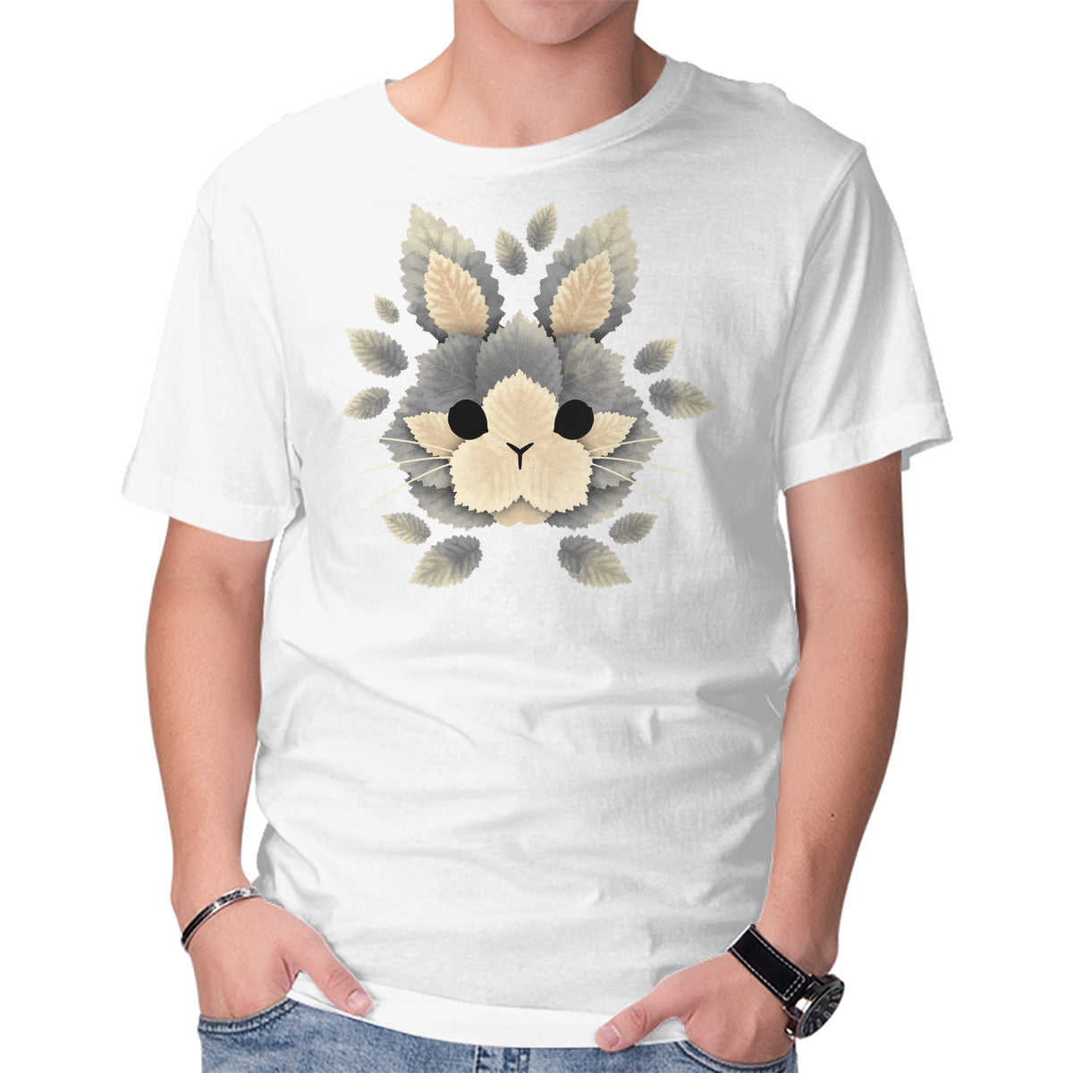 Unisex Crew Neck T-Shirt Bunny Of Leaves Graphic Short Sleeve Casual Tee XXXXL