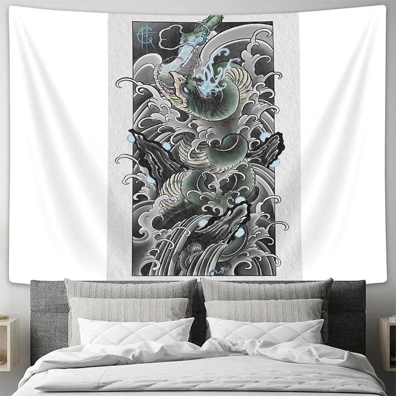 Japanese Dragon Tapestry Wall Hanging Anime Decor Mythical Beast Art Home Decor Room Divider Backdrop Aesthetic Wall Art