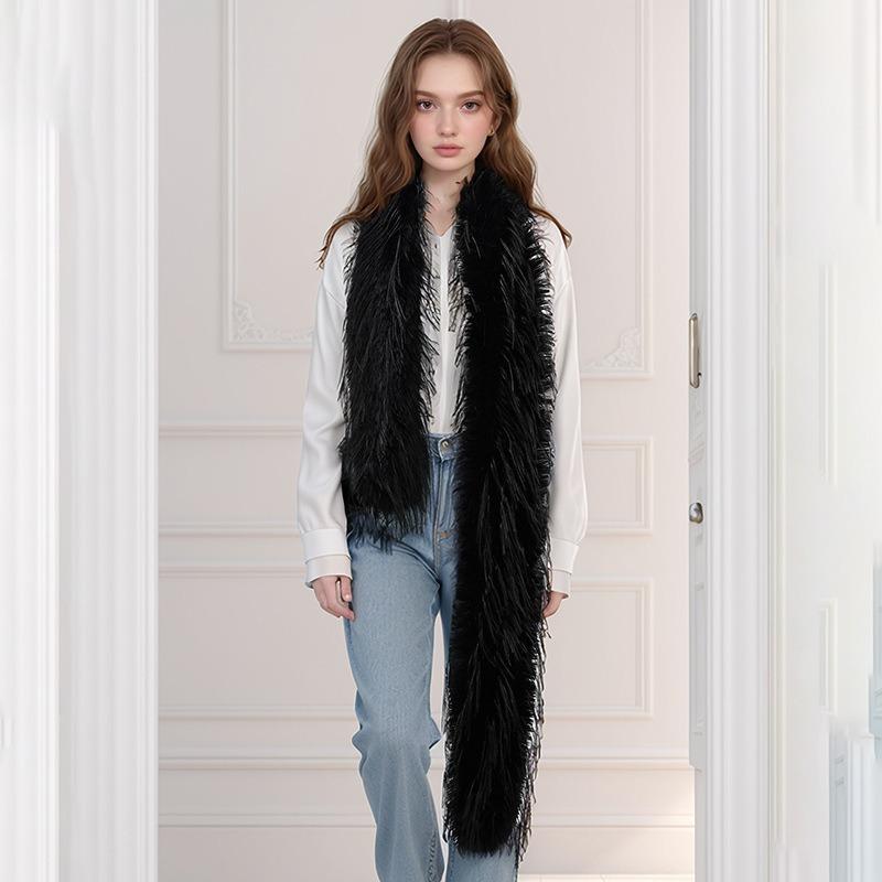 Hot-selling Personalized Spice Girl Style Long Fluffy Scarf Imitation Mink Thickened Soft Waxy Warm Plush Solid Color Fur Collar