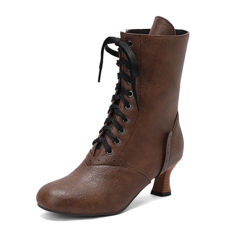 Fashion 2026 New Lace Up Ladies High Heel Shoes Strange Steampunk Boot Victorian Ankle Boots Women Pointed Toe Thick Soled Short Boots