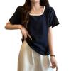 Women's Summer Loose Plus Size Square Neck Slimming Short Sleeve T-shirt - Stylish and Versatile for Chubby and Slightly Chubby Figures