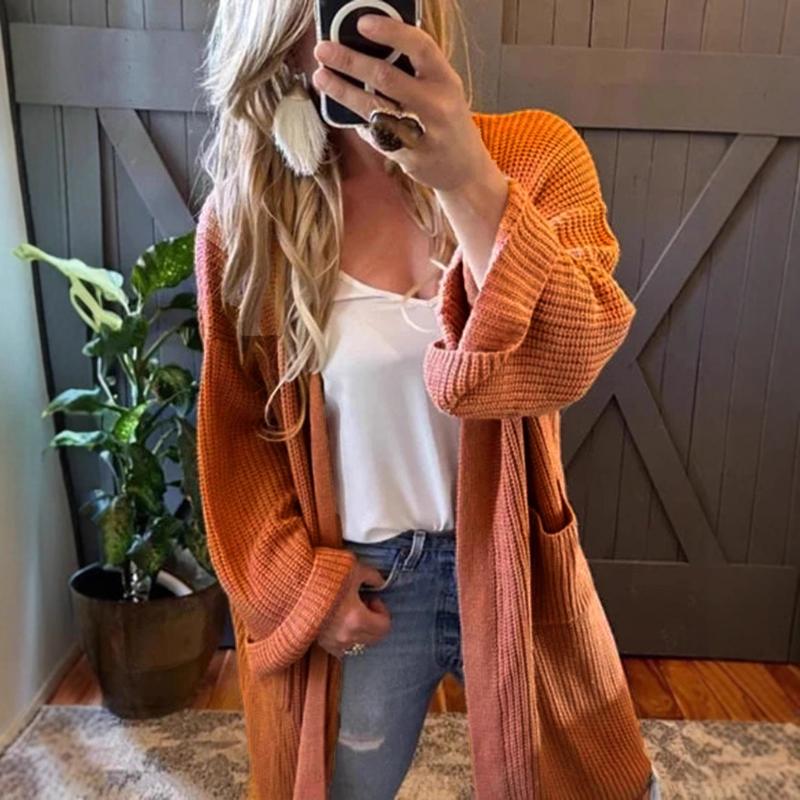 Autumn Winter Women's 2025 Solid Color Casual Loose Knitted Cardigan Jacket Thick Needle Long Sweater