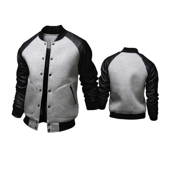 

Мужская бейсбольная куртка с большим карманом и кожаным рукавом, тонкие дизайнерские пальто M светло-серый