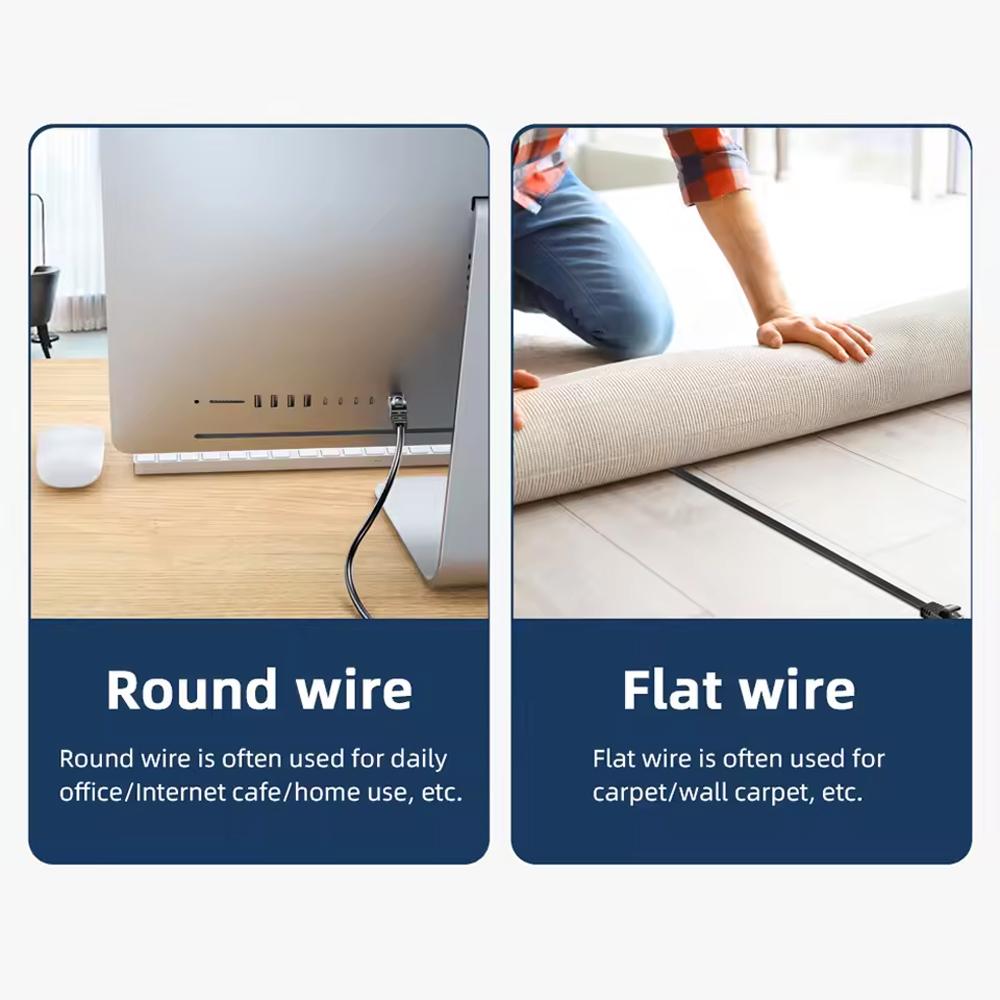 5-Meter Black Cat6 Flat Cable - High-Speed Data Cable for Home Gigabit Network Connections
