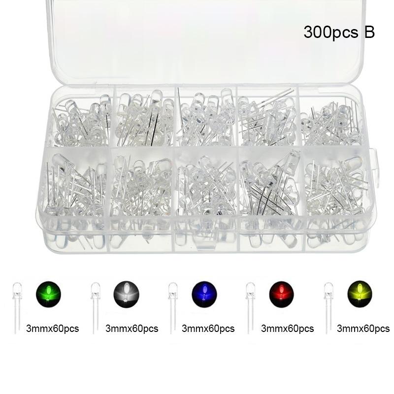 Lysemitterende dioder 5 farger elektroniske komponenter 3 mm LED / 5 mm LED assorterte farger DIY LED lysdioder sett