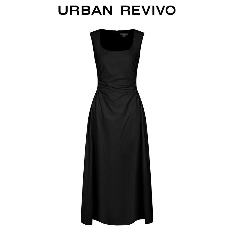 UR 2026 Spring Women's U-Neck Pleated Waist A-Line Dress