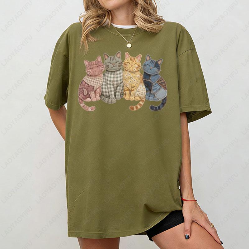 

Patchwork Cats Graphic T Shirt Funny Cat Lover Kitten Cotton Tshirt Retro Cat Mom Tshirt Fashion Y2k Streetwear Tees Ropa Mujer S