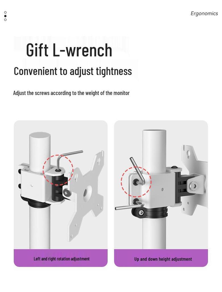 White Adjustable No-Drill Desktop Monitor Stand with Rotation