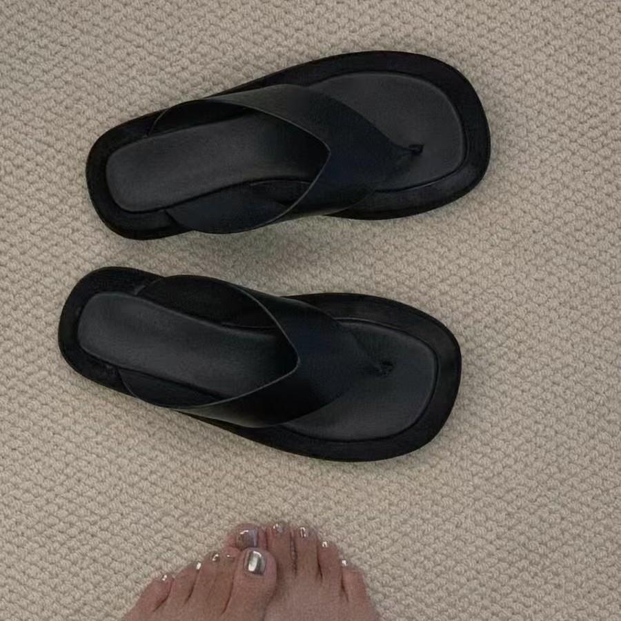 Sheepskin Version Niche Design Leather Thick-soled Flip-flops Women's Summer Wear Beach Ladies Cool Slippers Half Slippers