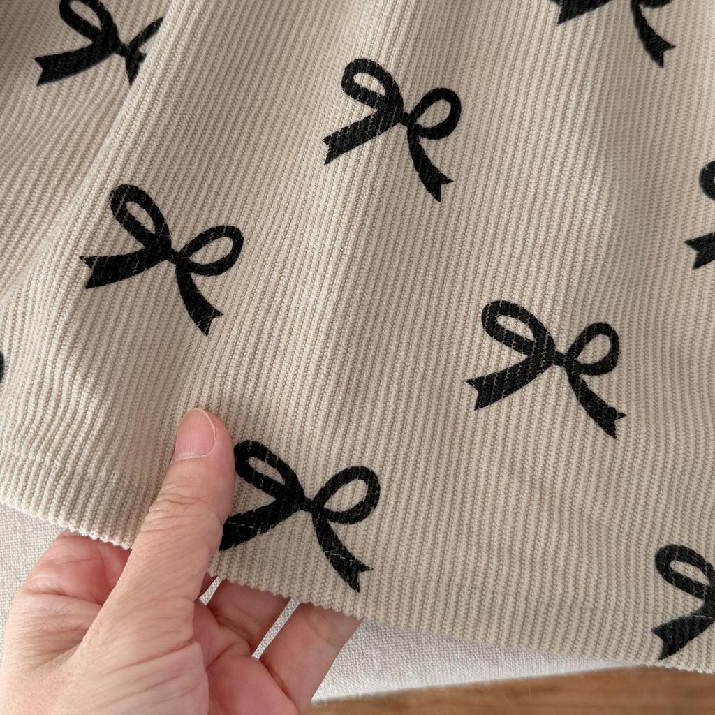 British Style Girls' Long Sleeve Dress with Bow Print and Skirt - Spring/Autumn Baby Bodysuit