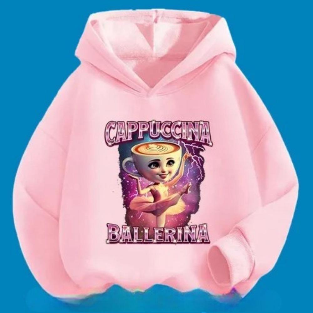 Cappuccino Printed Cartoon Children's Hoodie, Warm and Cute Hoodie for Autumn and Winter, Comfortable and Soft Top for Girl