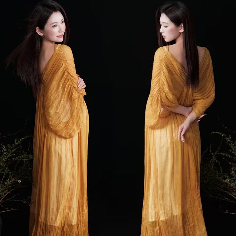 Chinese Style Maternity Photoshoot Dress - National Style Fashion for Pregnancy Photography One Size