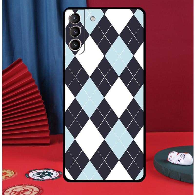 Blue Argyle Pattern Phone Case For Samsung Galaxy S25 Ultra S9 S10 S20 S21 S22 Plus S23 FE S24 Ultra Back Cover