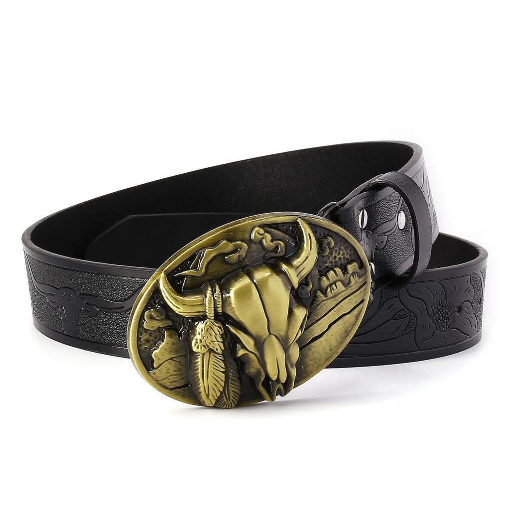 Men'S Belt Men'S Trendy Men'S Bull Head Button Head Belt Men'S Advanced Sense