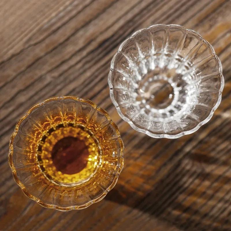 1 Piece 60ml 80ml Heat Resistant Kong Fu Master Tea Cup Small Capacity Vertical Texture Thick Sake Soju Tasting Glass Drinkware