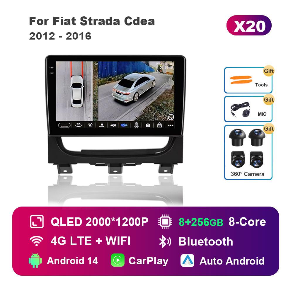 for Fiat Strada Cdea 2012 - 2016 Car Radio Multimedia Player Android 14 Intelligent System BT 4G DSP Stereo WiFi Auto Tools