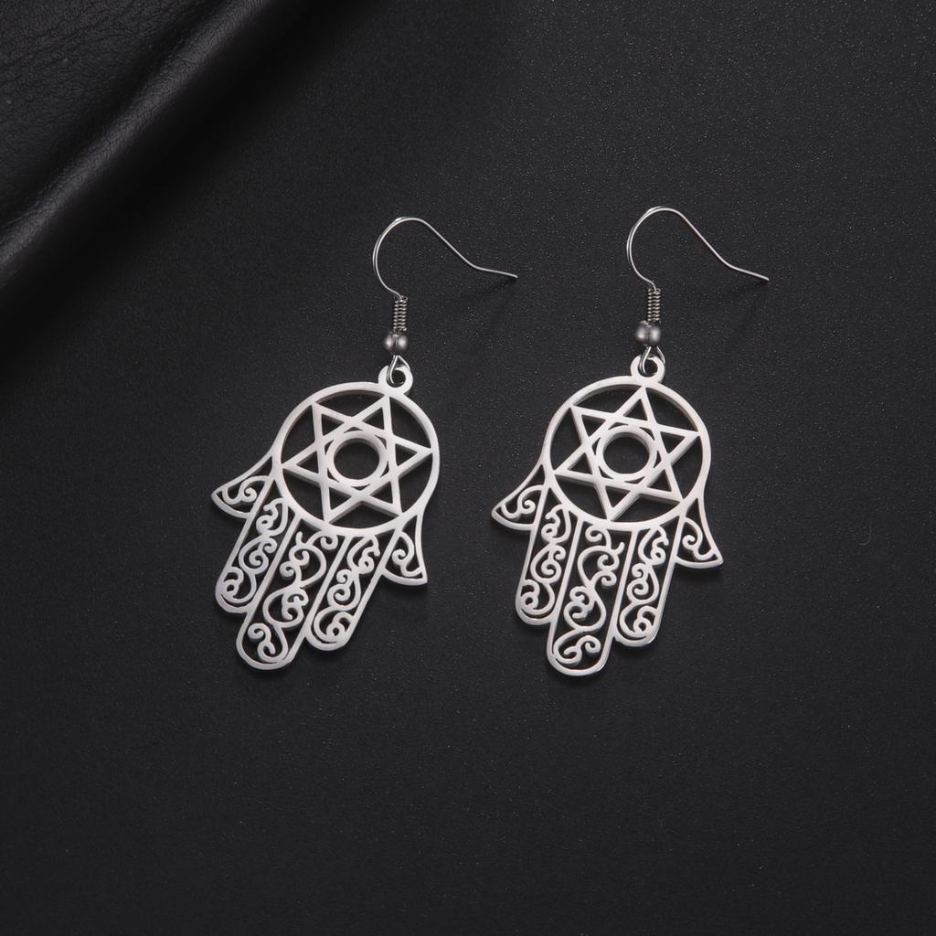 LIKGREAT Bohemia Hamsa Hand Of Fatima Earrings Women Gold Color Magen Star of David Drop Earrings Boho Jewelry