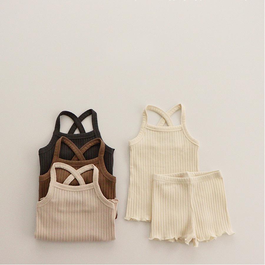 

2024 Summer Infant & Toddler Ribbed Cotton Tank Top Pajama Set 90 cm темно-сірий