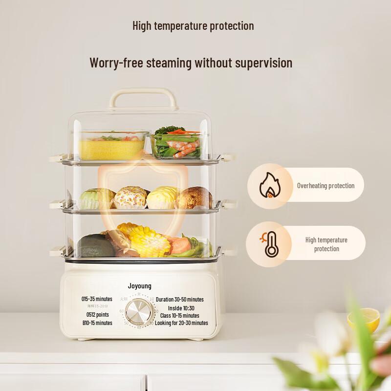 Joyoung 17.5L 4-Layer Stainless Steel Multi-functional Electric Steamer CN Plug (adapter Included)