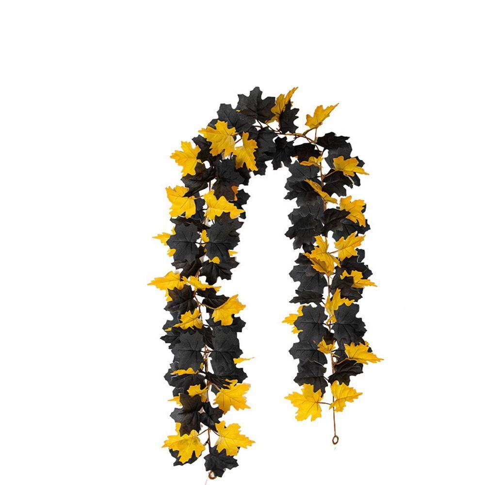 Retro Halloween Black Maple Leaf Realistic Autumn Halloween Garland Elegant Plastic Artificial Plant Wall Hanging Garden